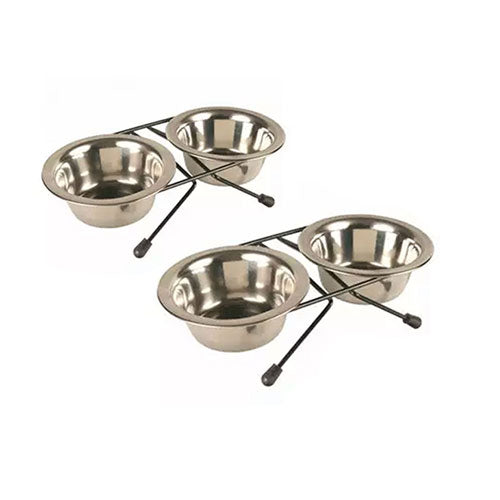 Double Steel Dog Bowl with Wire Stand