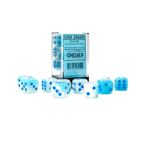 Chessex Gemini Pearl Turquoise-White/Blue Luminary Dice