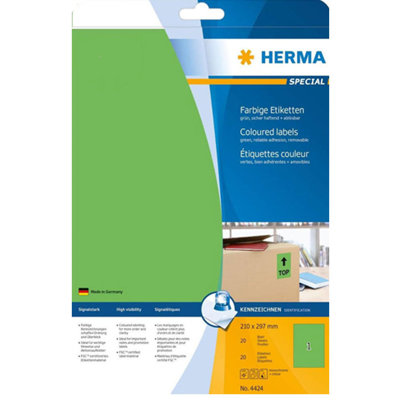 Herma Removable Coloured Labels A4 20pc (210x297mm)