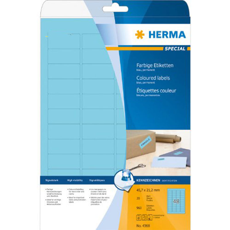 Herma Removable Coloured Labels A4 20pc (45.7x21.2mm)