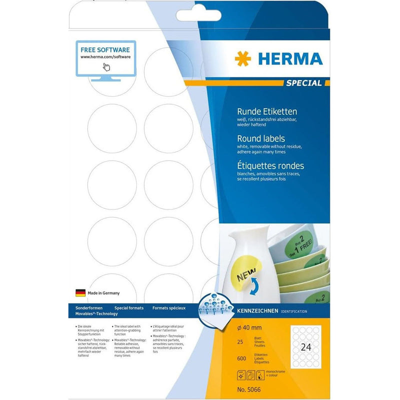 Herma Round Removable Labels 25pc (White)