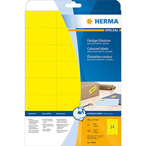 Herma Removable Coloured Labels A4 20pc (70x37mm)