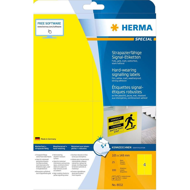 Herma Hard-Wearing Signalling Labels (Yellow)