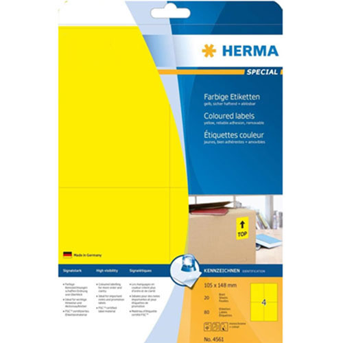 Herma Removable Coloured Labels A4 20pc (105x148mm)