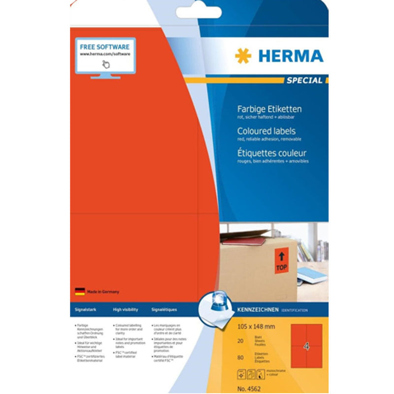 Herma Removable Coloured Labels A4 20pc (105x148mm)