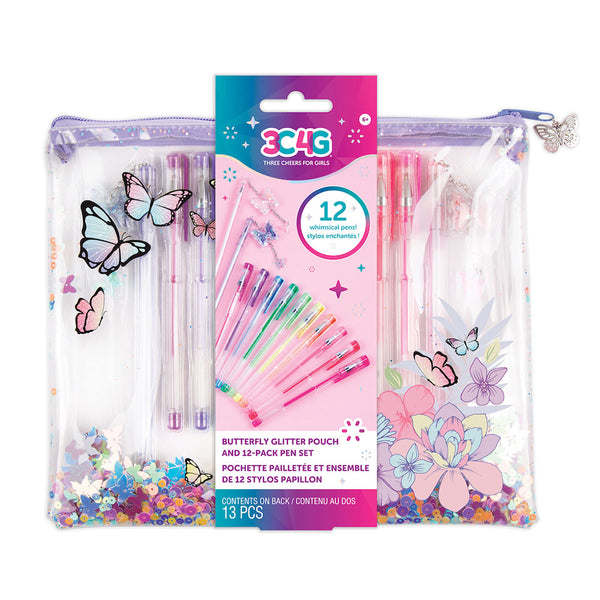 3C4G Butterfly Glitter Pouch and Pen Set