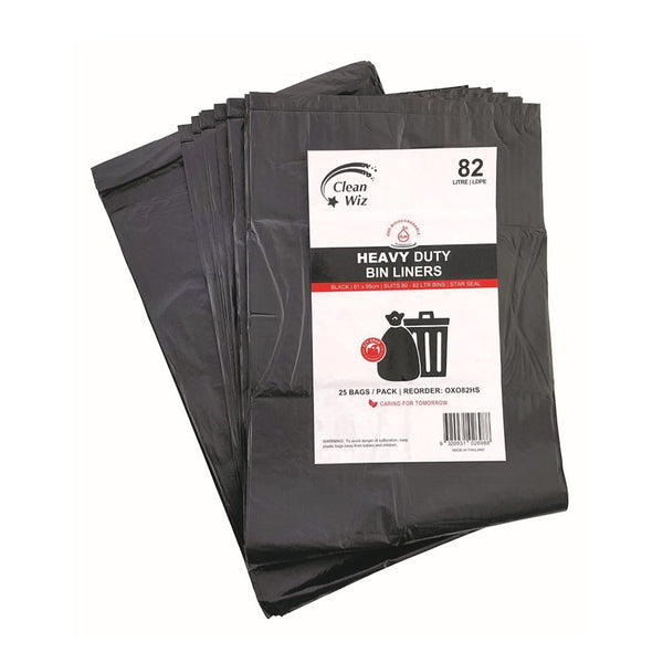 Clean Wiz Heavy Duty Star Seal 82L Bin Liner 25pcs (Black)