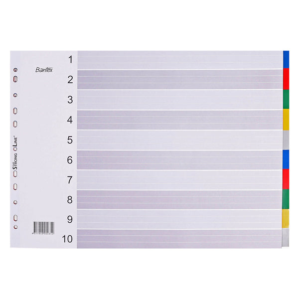 Bantex Coloured Landscape 1-10 Tab Index Divider A3