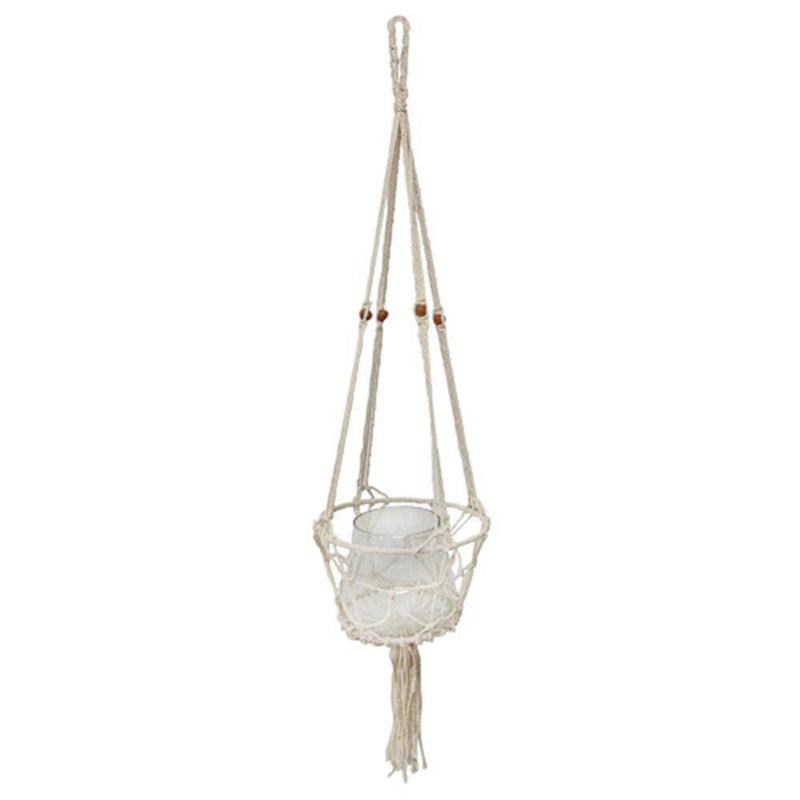 Opal Macrame Plant Hanger Cott with Glass Vase (25x100cm)