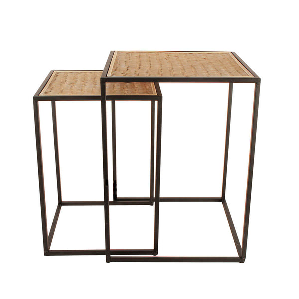 Hendrix Rattan Metal Side Tables Set of 2 (Large 57x42x42cm)