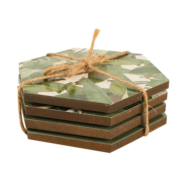 Lucaz Set of 4 Jungle Hexagon Coasters (11x9x6cm)