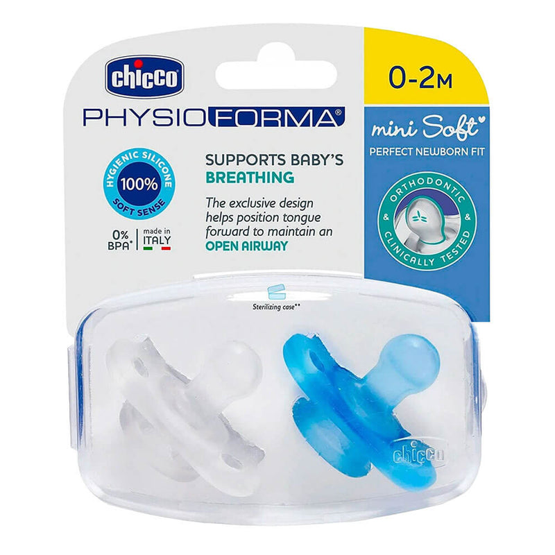 Chicco Nursing Physio Mini Sucette Douce 2pcs (Bleu)