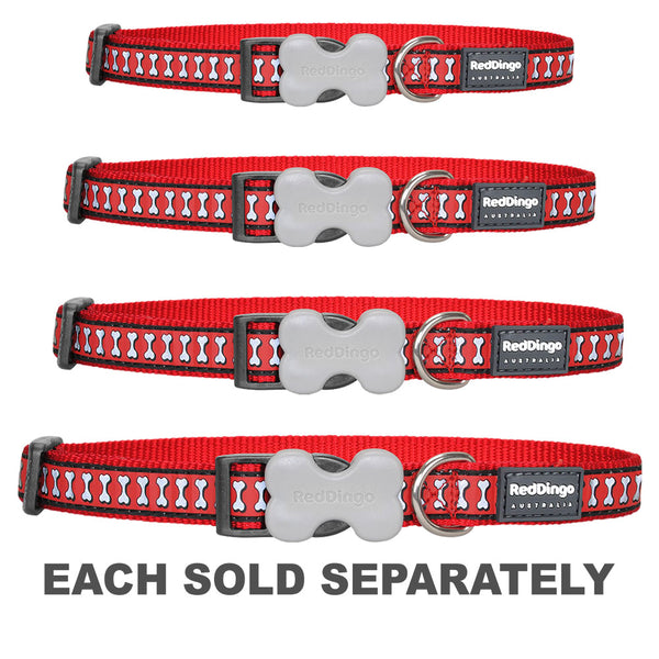 Dog Collar with Reflective Bones Design (Red)