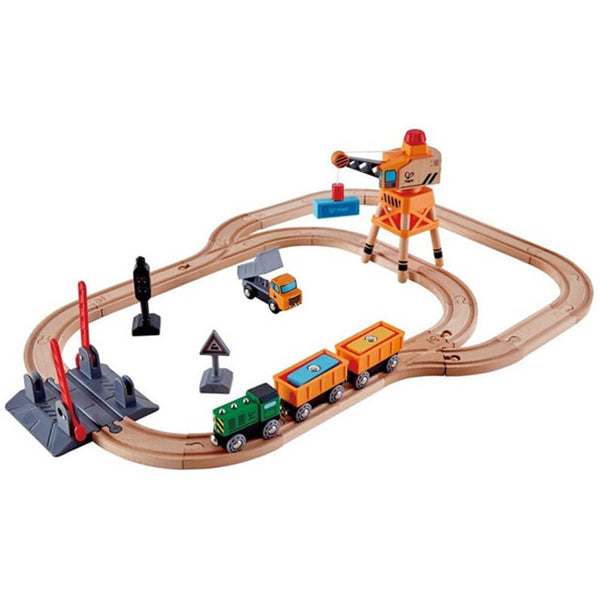 Hape Wooden Railway Crossing & Crane Set (34pcs)