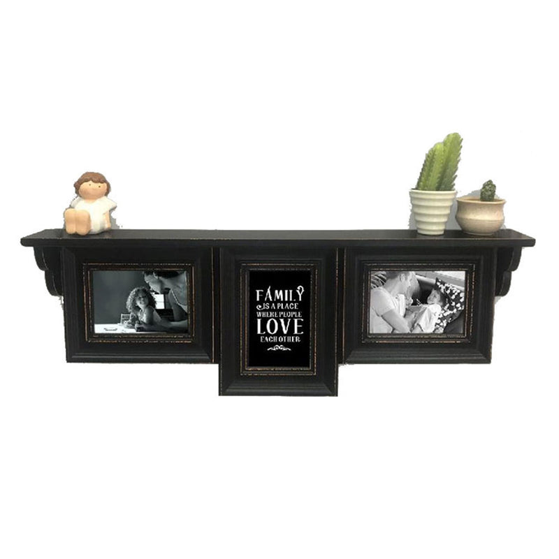 Wooden Wall Shelf w/ 3 Photo Frames (69x24.5x6.5cm)