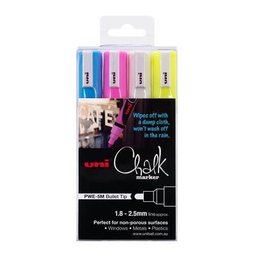 Uni Chalk Marker 1.8x2.5mm Bullet Tip Assorted