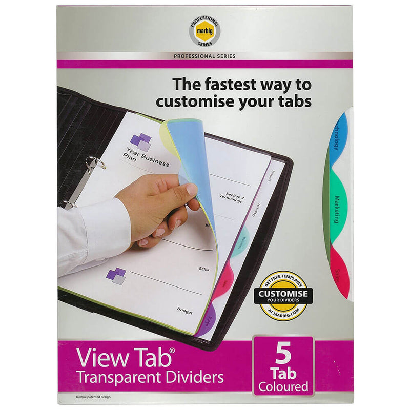 Intercalaires transparents Marbig View Tab A4 (couleur)