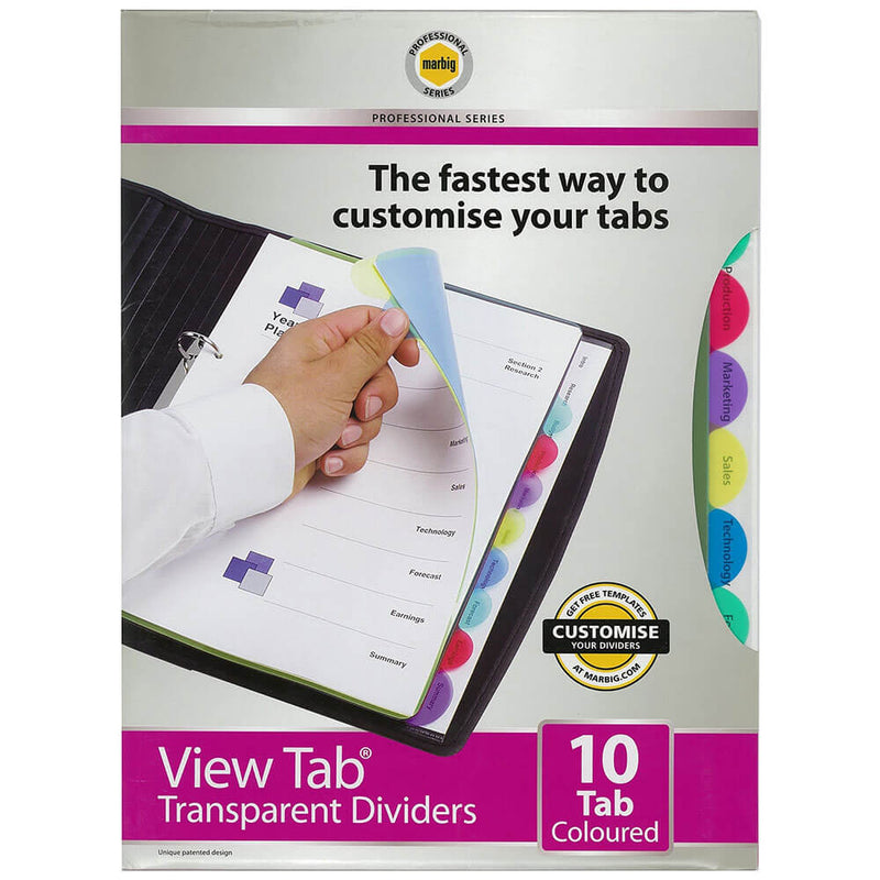 Intercalaires transparents Marbig View Tab A4 (couleur)