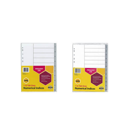 Marbig Numerical Indices & Dividers A4 (Grey)