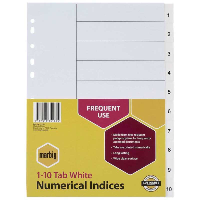 Index et intercalaires numériques Marbig A4 (Blanc)