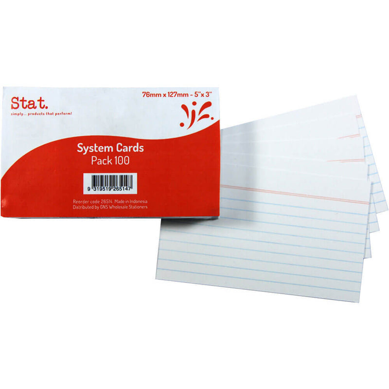 Lot de 100 cartes système lignées statistiques (blanc)